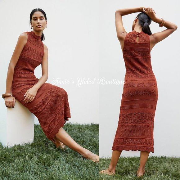 RARE NWT ANTHROPOLOGIE Crochet Midi Dress. Stretch. Size XL - Picture 9 of 16